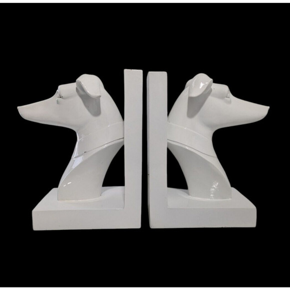 White English Greyhound Dog Bookends Modern Design Home Decor